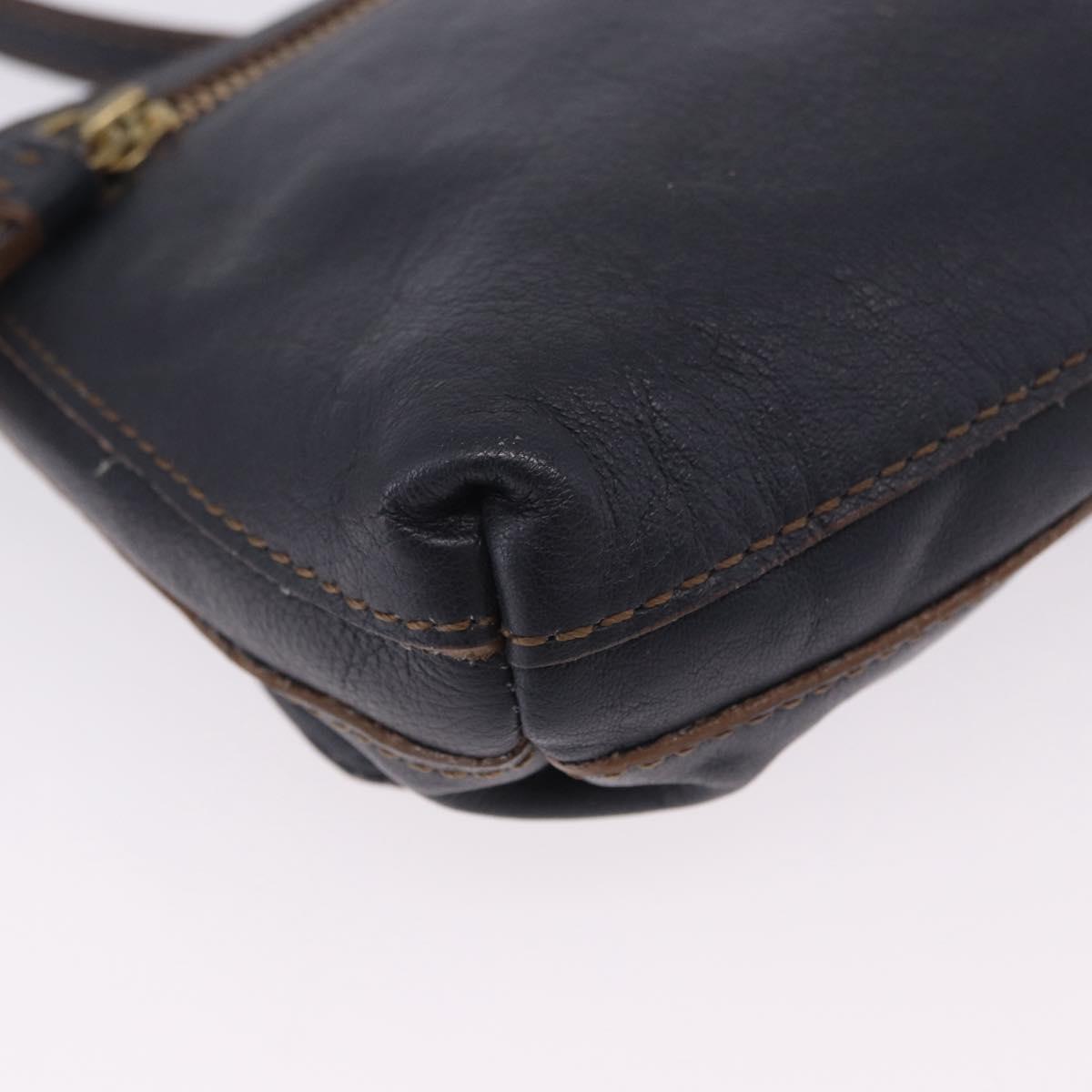 BURBERRY Shoulder Bag Leather Navy Gold Tone Auth 202255