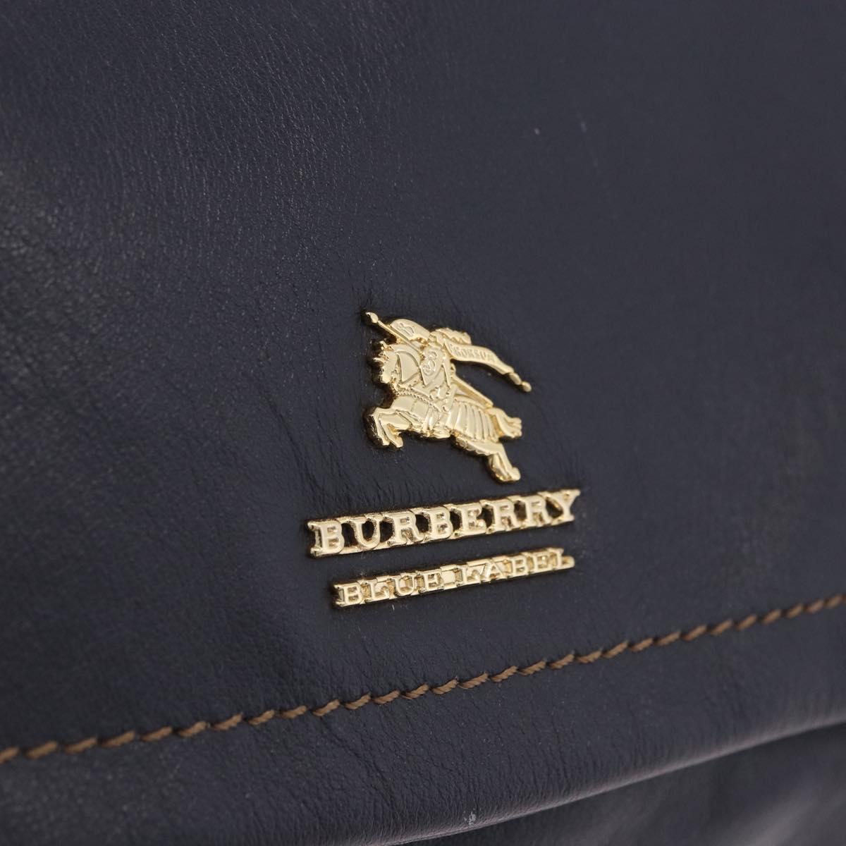 BURBERRY Shoulder Bag Leather Navy Gold Tone Auth 202255