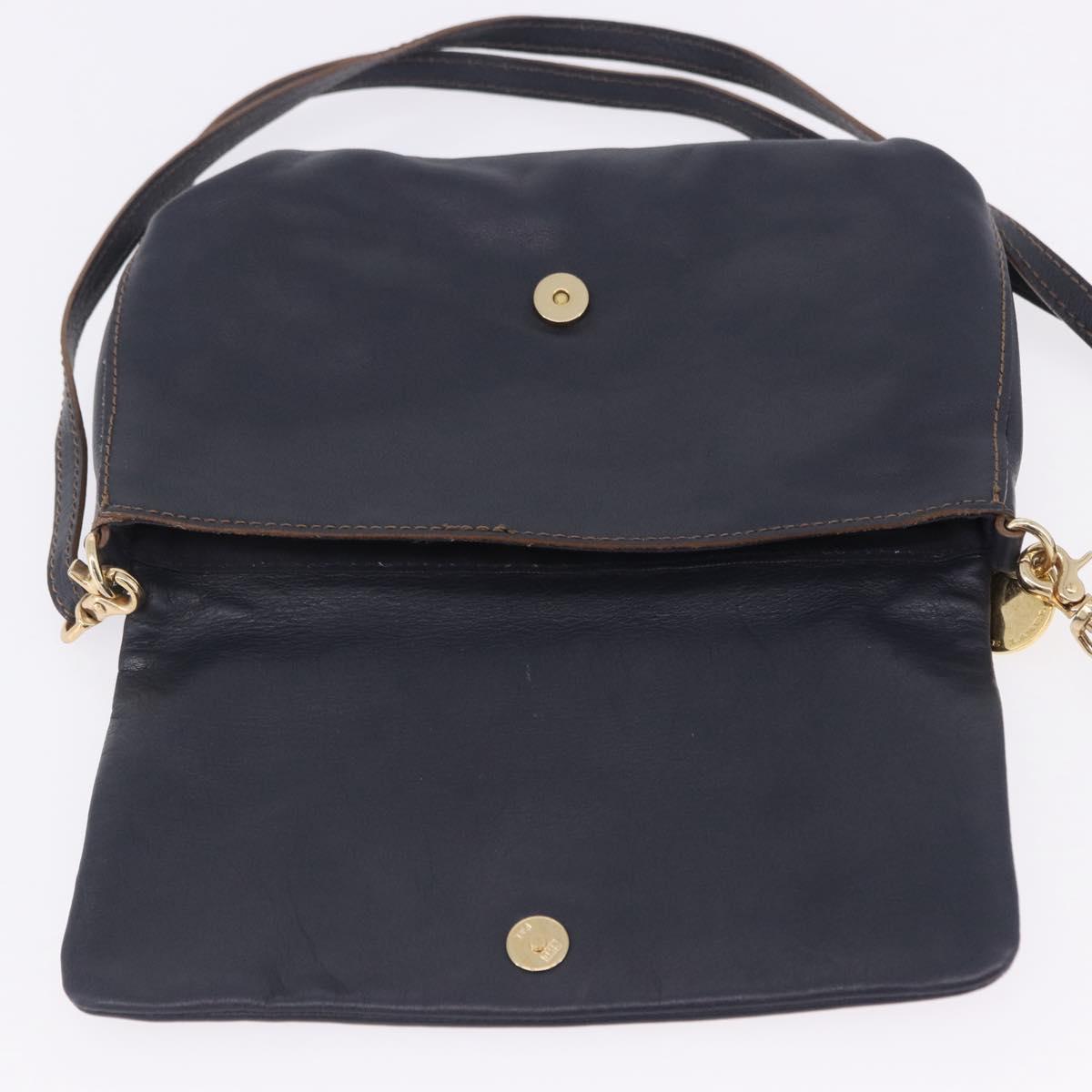 BURBERRY Shoulder Bag Leather Navy Gold Tone Auth 202255