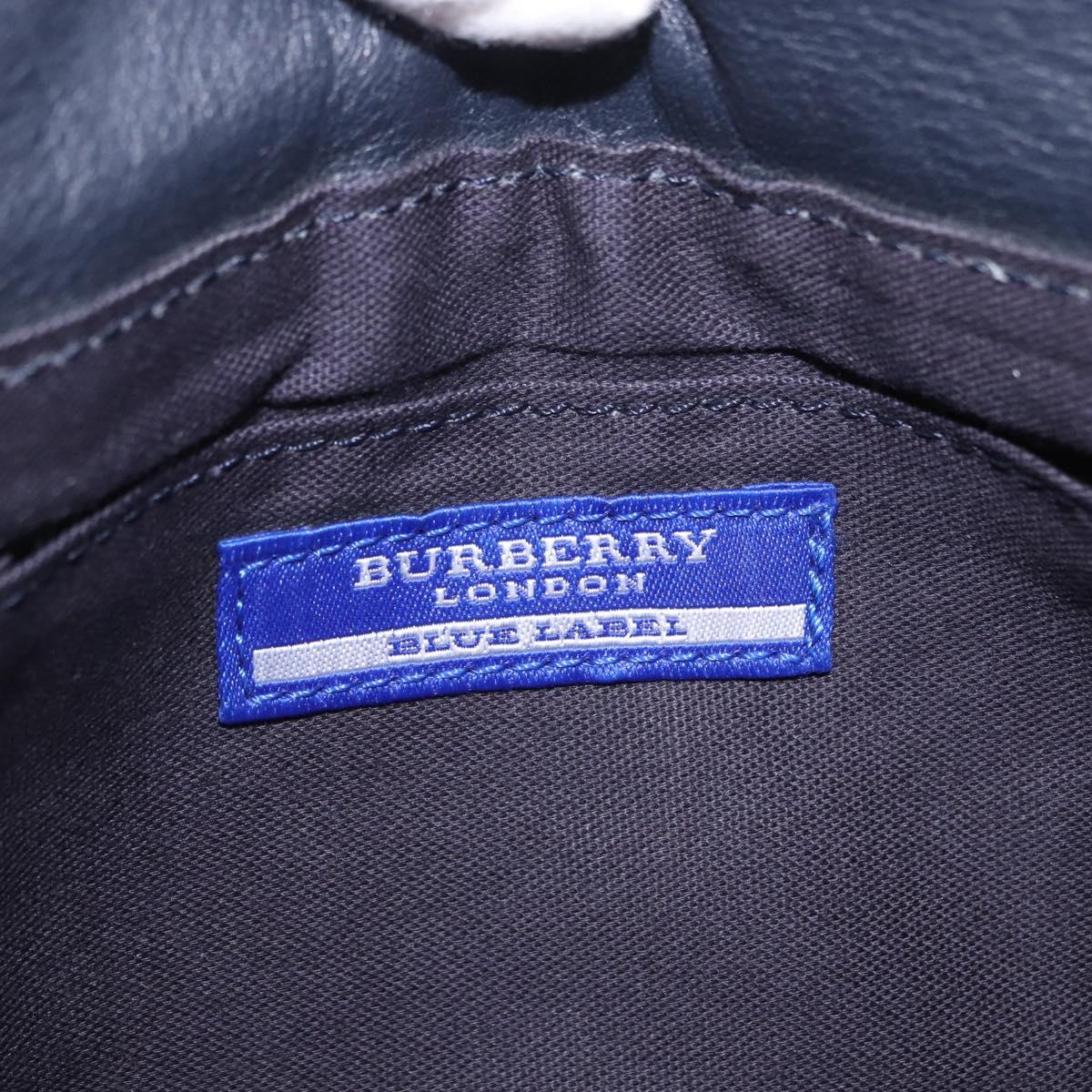 BURBERRY Shoulder Bag Leather Navy Gold Tone Auth 202255