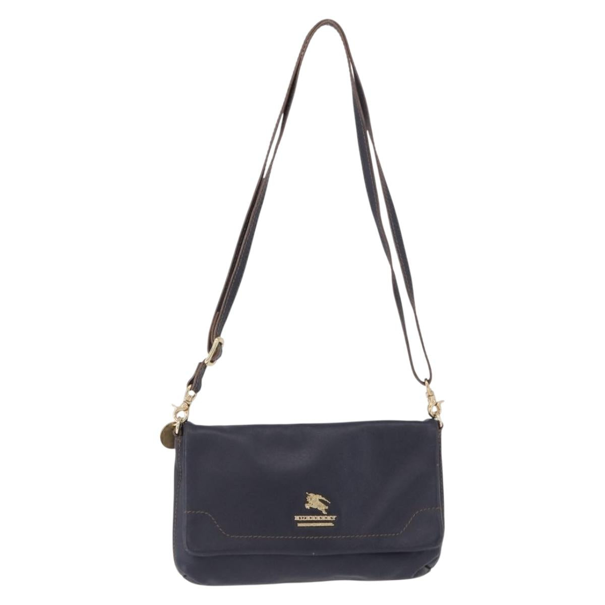 BURBERRY Shoulder Bag Leather Navy Gold Tone Auth 202255