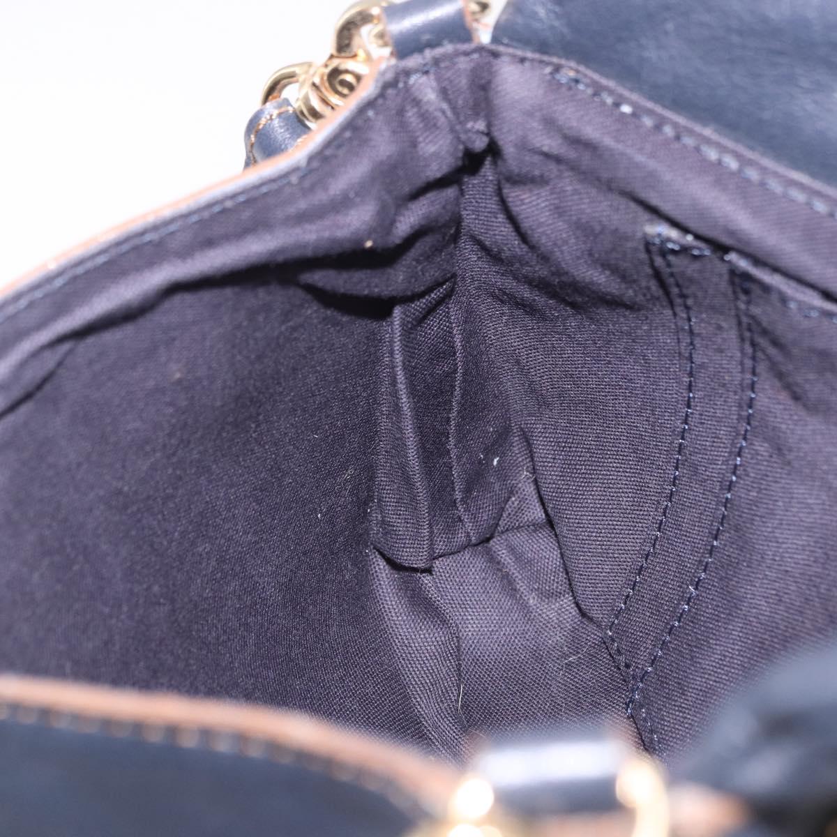 BURBERRY Shoulder Bag Leather Navy Gold Tone Auth 202255