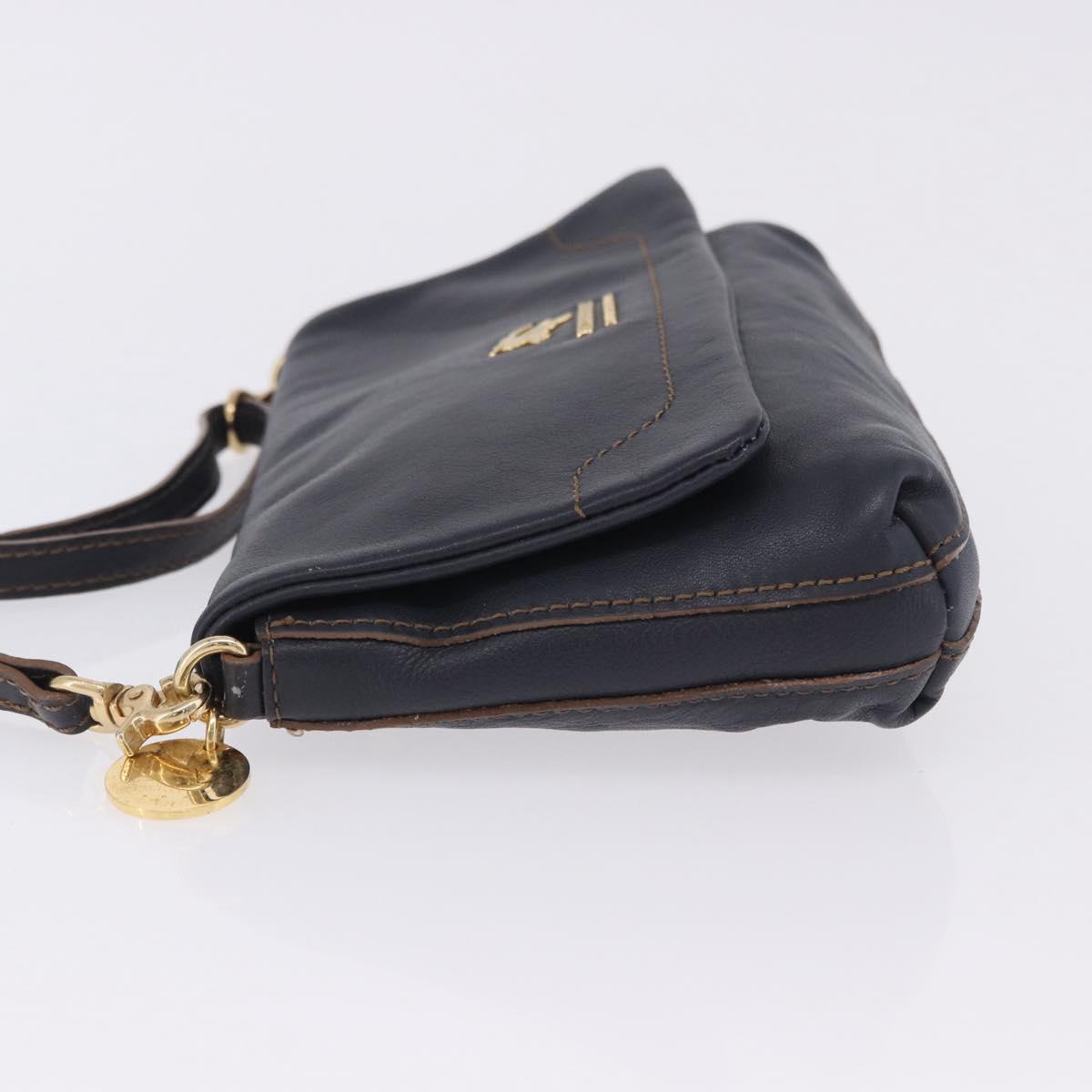 BURBERRY Shoulder Bag Leather Navy Gold Tone Auth 202255