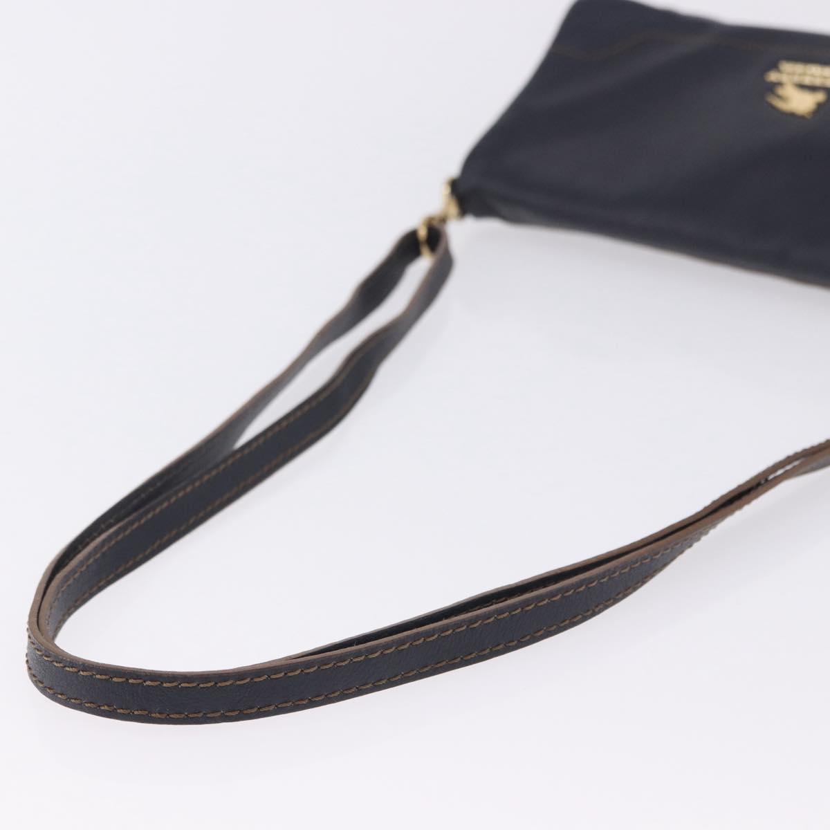 BURBERRY Shoulder Bag Leather Navy Gold Tone Auth 202255
