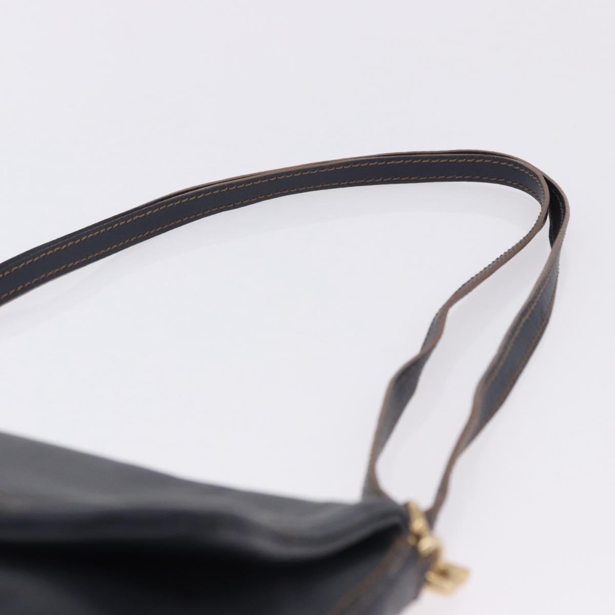 BURBERRY Shoulder Bag Leather Navy Gold Tone Auth 202255