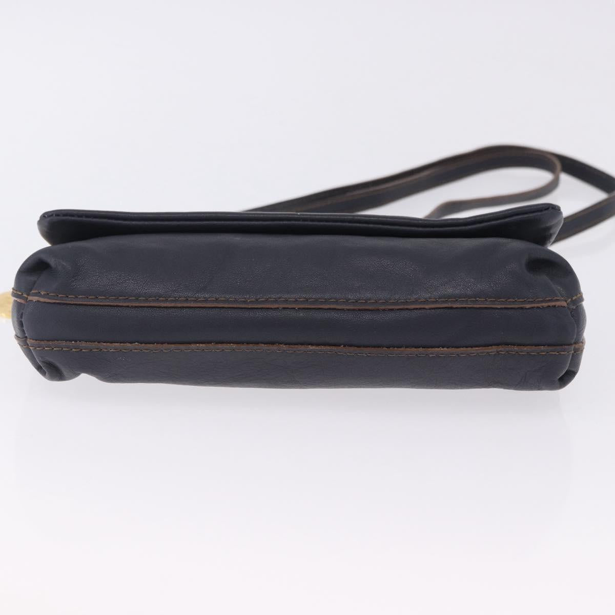 BURBERRY Shoulder Bag Leather Navy Gold Tone Auth 202255