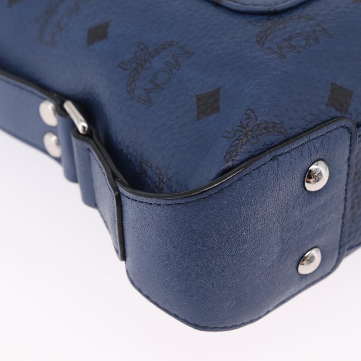 MCM Vicetos Shoulder Bag Leather Navy Silver Auth 202257A