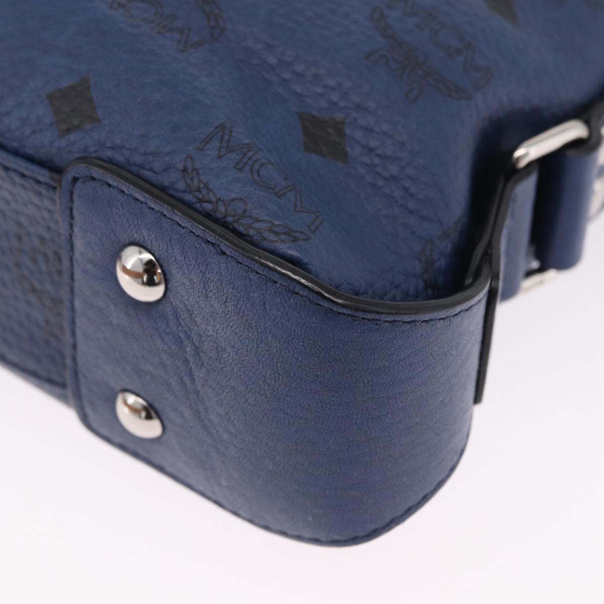 MCM Vicetos Shoulder Bag Leather Navy Silver Auth 202257A