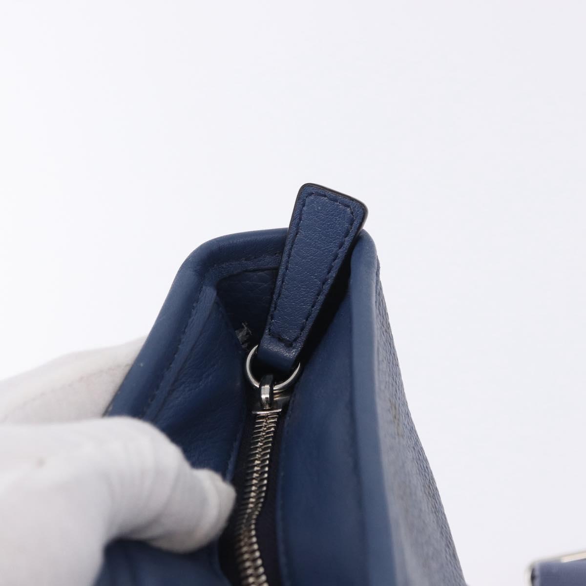 MCM Vicetos Shoulder Bag Leather Navy Silver Auth 202257A