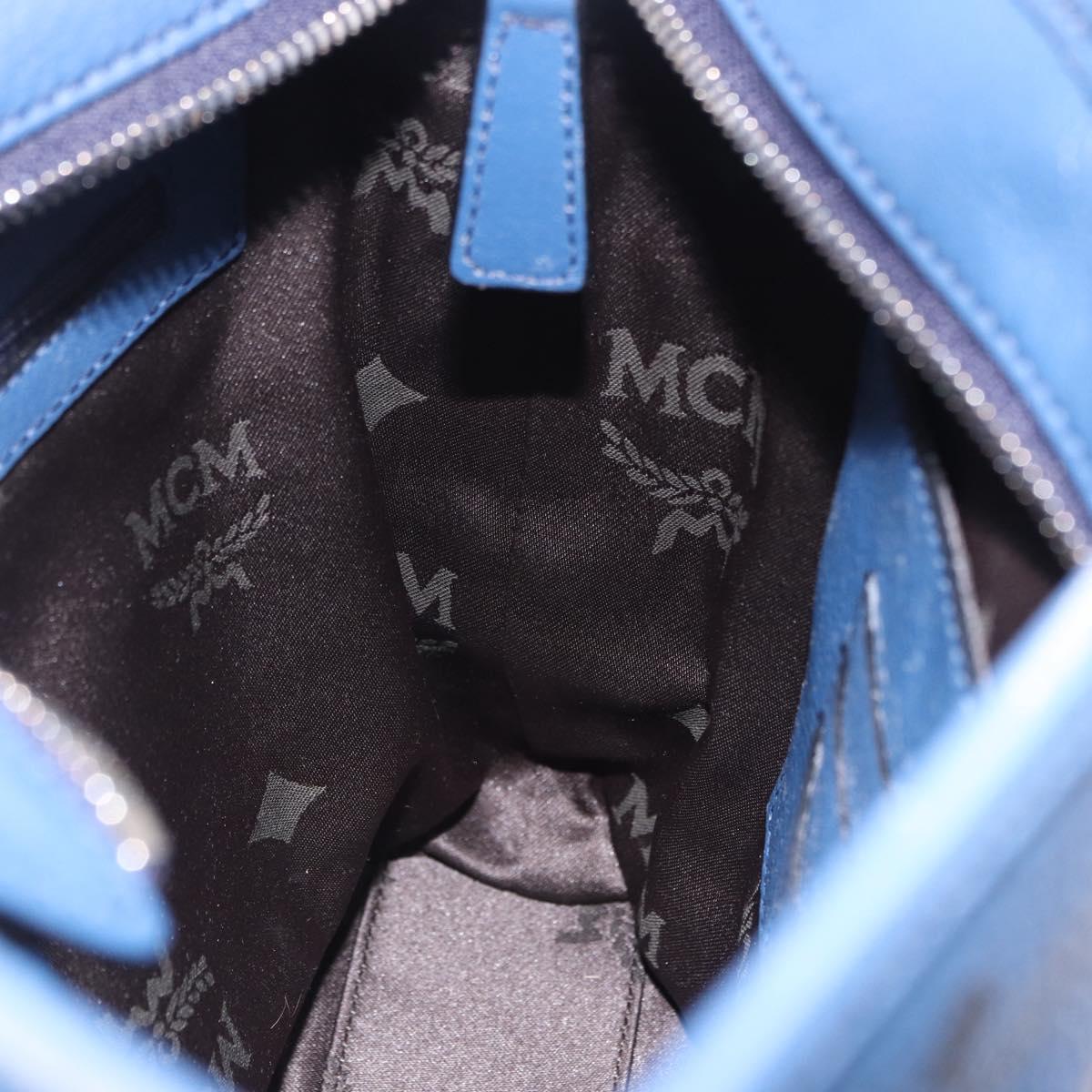 MCM Vicetos Shoulder Bag Leather Navy Silver Auth 202257A