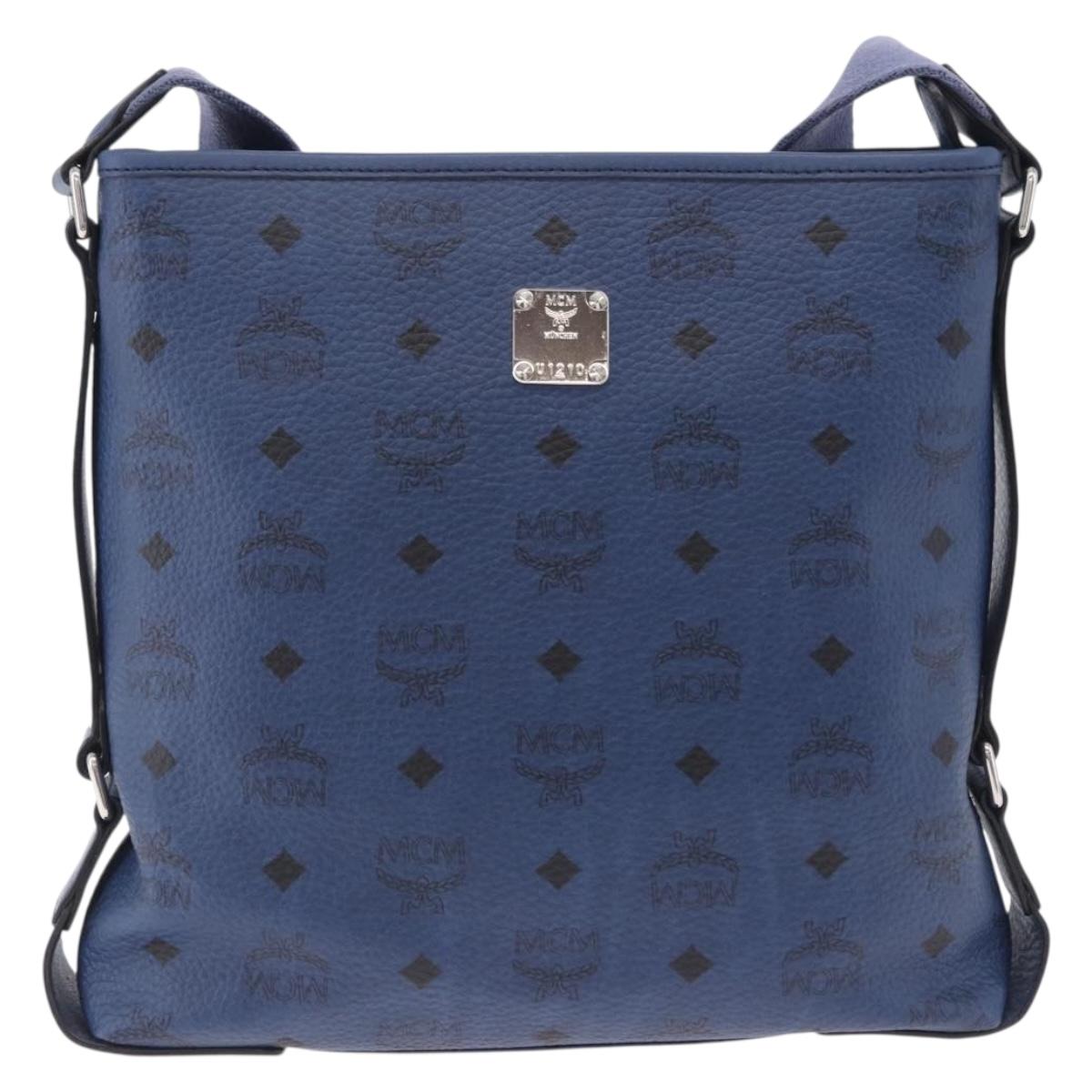 MCM Vicetos Shoulder Bag Leather Navy Silver Auth 202257A