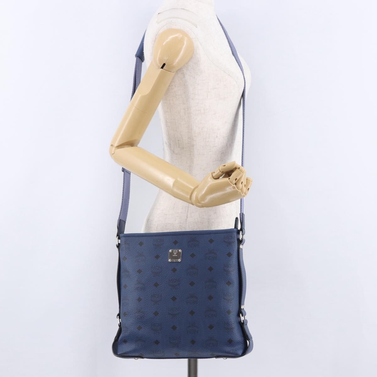 MCM Vicetos Shoulder Bag Leather Navy Silver Auth 202257A