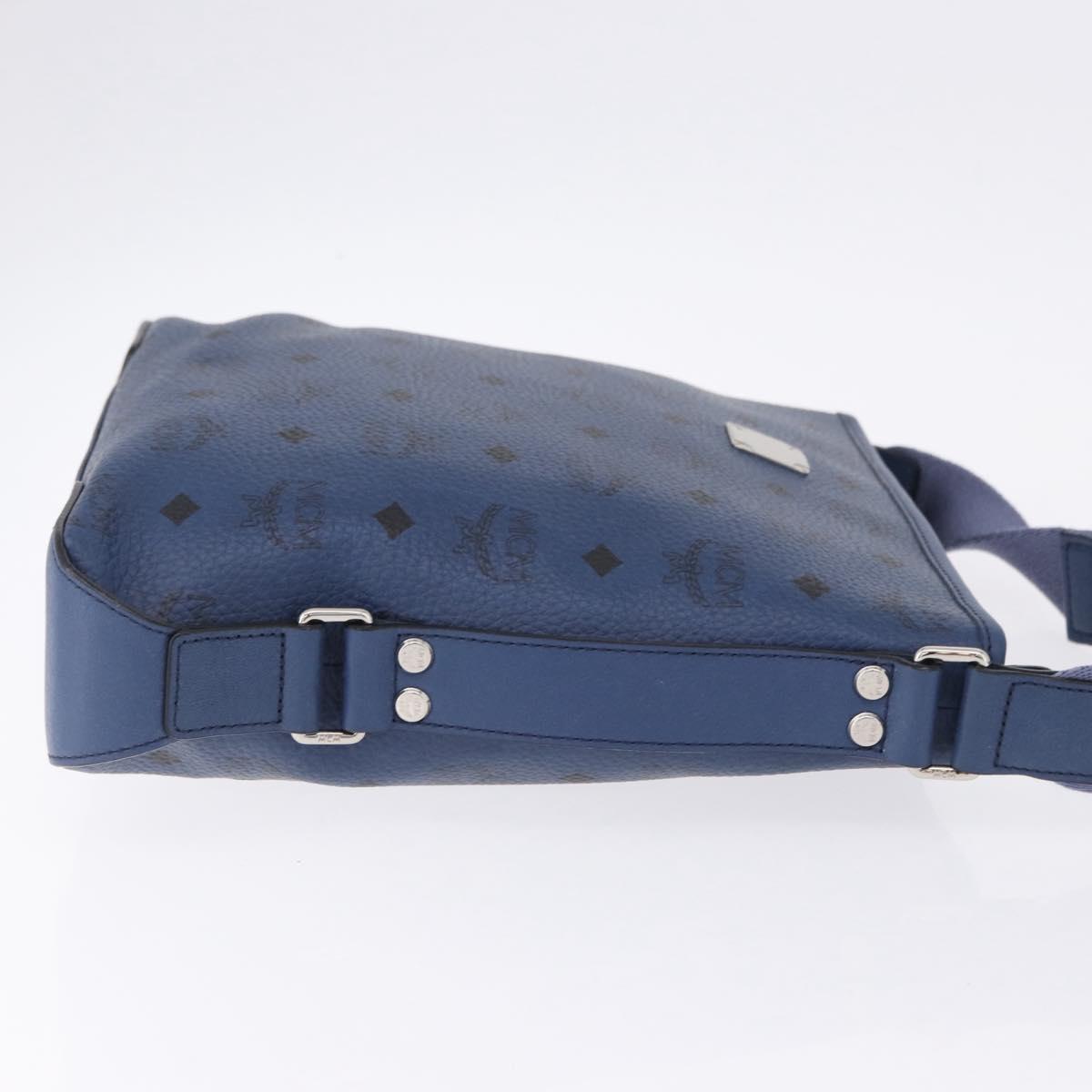 MCM Vicetos Shoulder Bag Leather Navy Silver Auth 202257A