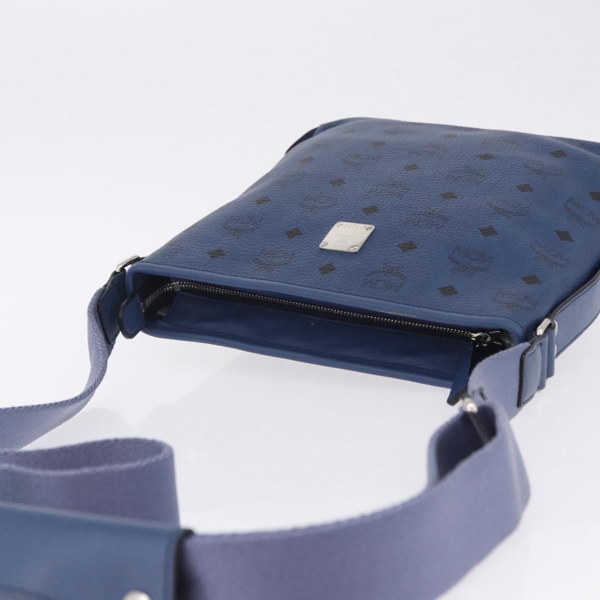 MCM Vicetos Shoulder Bag Leather Navy Silver Auth 202257A