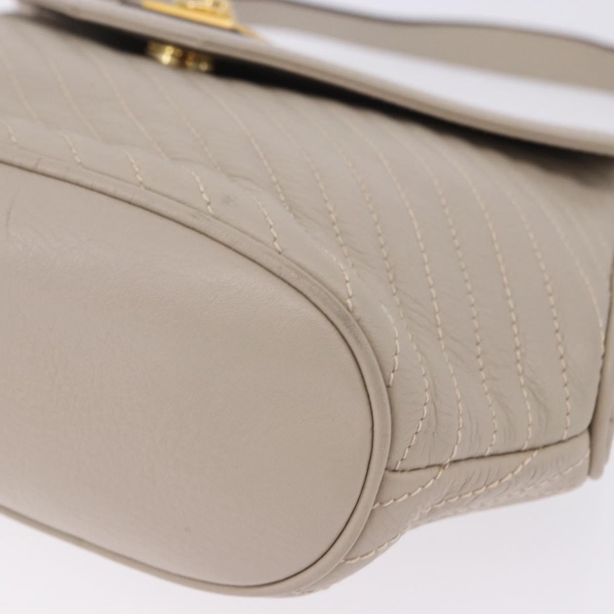 CELINE Shoulder Bag Leather Beige Gold Tone Auth 202258A