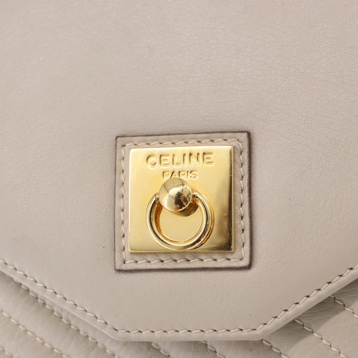 CELINE Shoulder Bag Leather Beige Gold Tone Auth 202258A