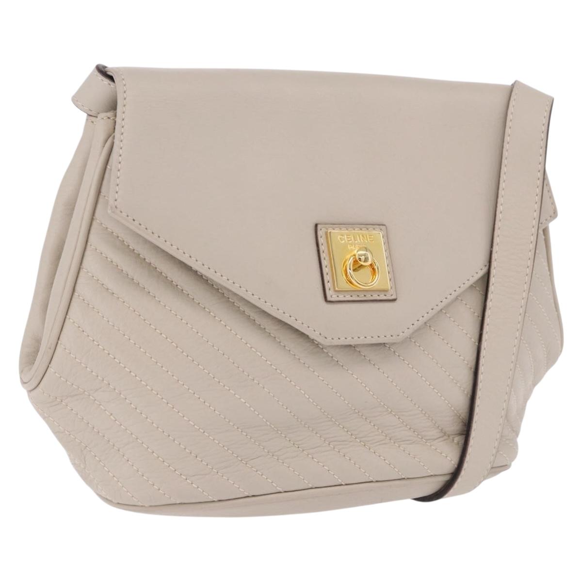 CELINE Shoulder Bag Leather Beige Gold Tone Auth 202258A