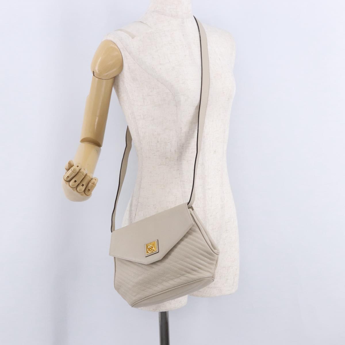 CELINE Shoulder Bag Leather Beige Gold Tone Auth 202258A