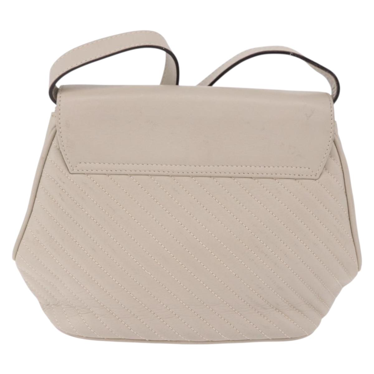 CELINE Shoulder Bag Leather Beige Gold Tone Auth 202258A