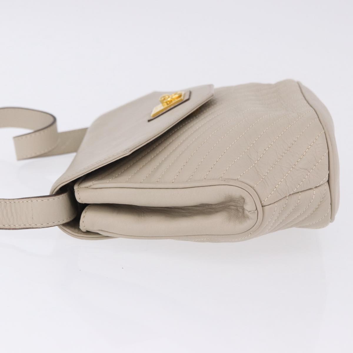 CELINE Shoulder Bag Leather Beige Gold Tone Auth 202258A