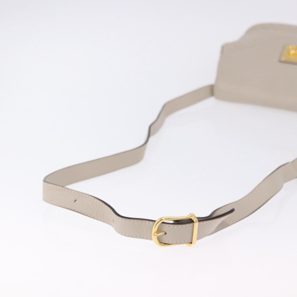CELINE Shoulder Bag Leather Beige Gold Tone Auth 202258A