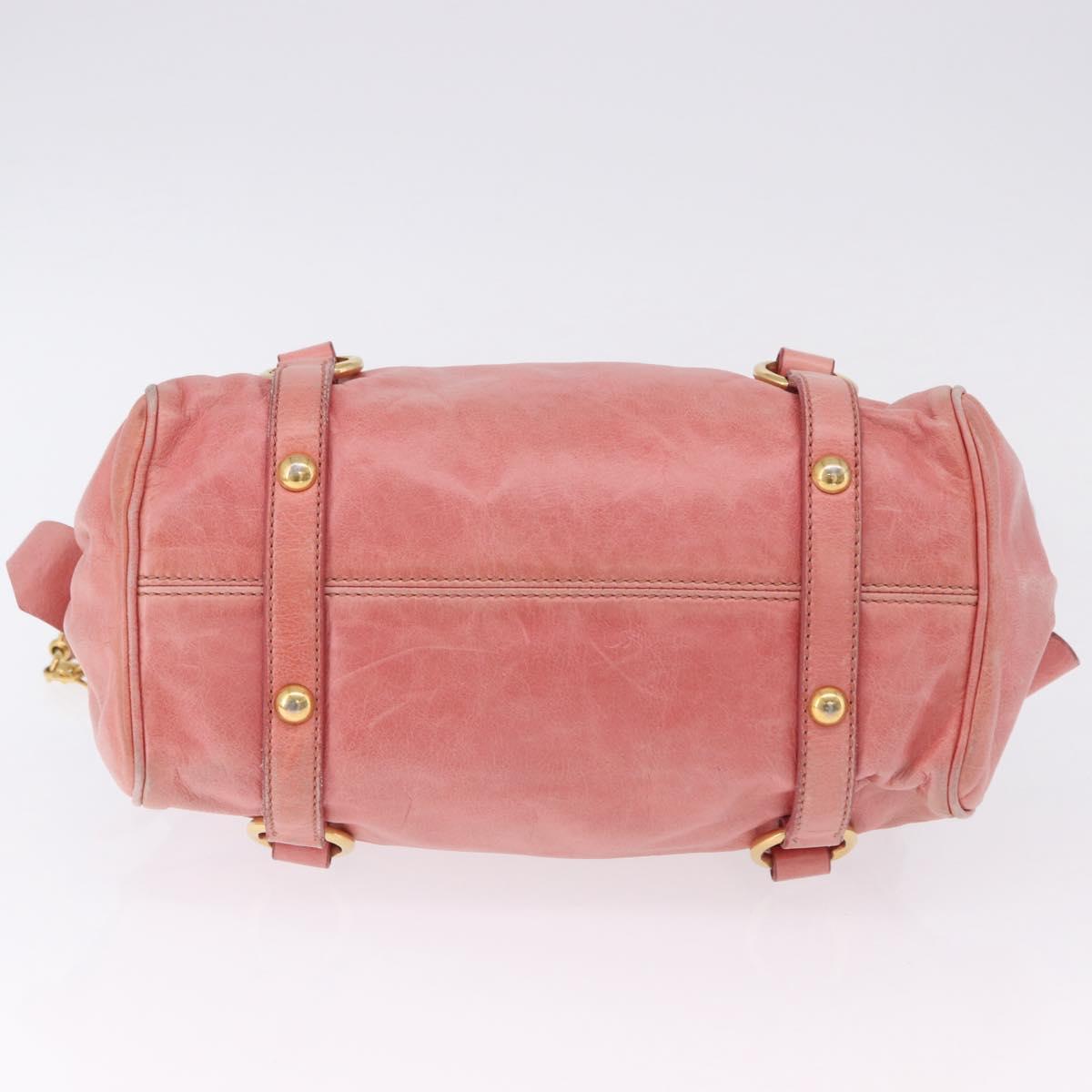 Miu Miu Vitellolux Hand Bag Leather 2way Pink Gold Auth 202259M