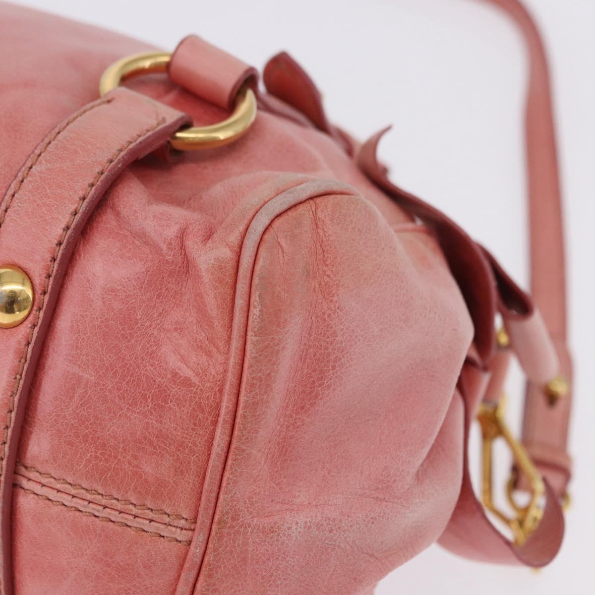 Miu Miu Vitellolux Hand Bag Leather 2way Pink Gold Auth 202259M