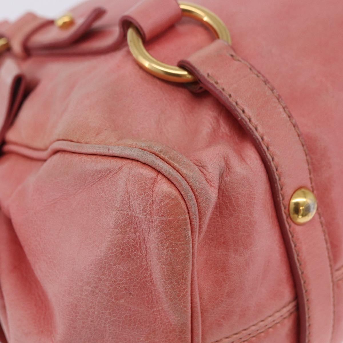 Miu Miu Vitellolux Hand Bag Leather 2way Pink Gold Auth 202259M