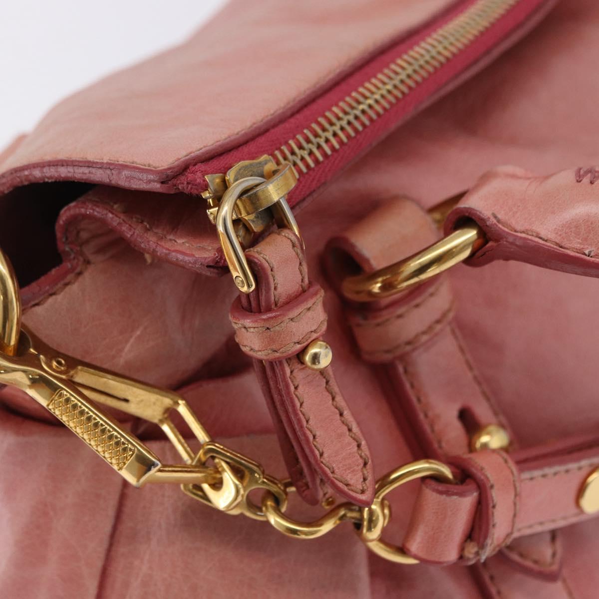 Miu Miu Vitellolux Hand Bag Leather 2way Pink Gold Auth 202259M