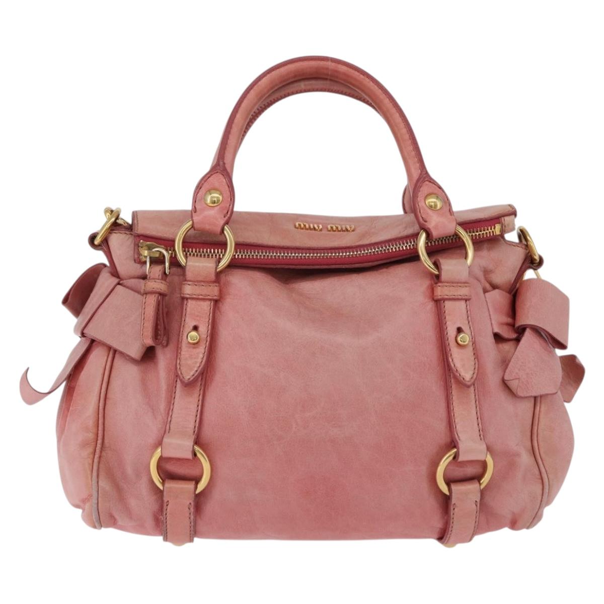Miu Miu Vitellolux Hand Bag Leather 2way Pink Gold Auth 202259M