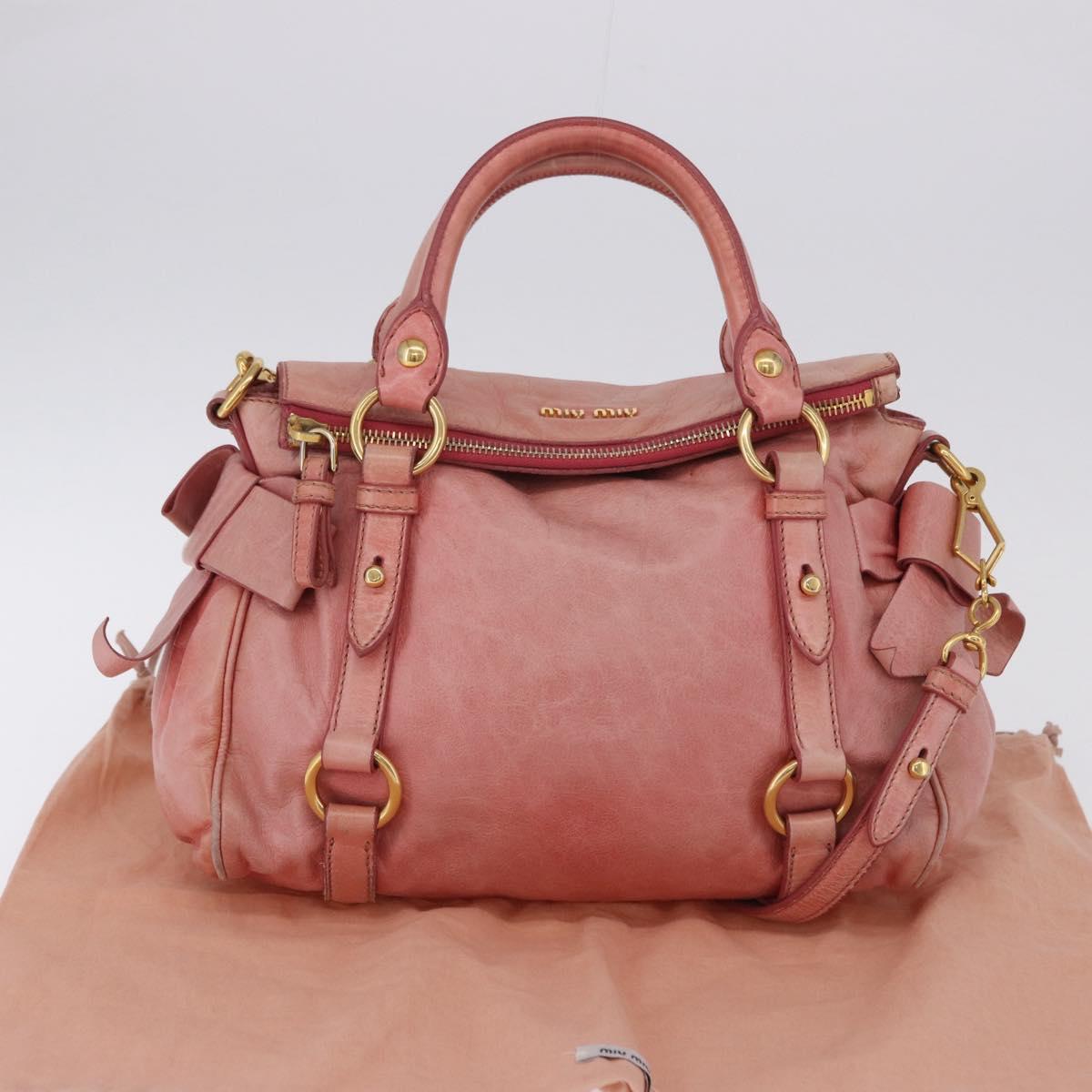 Miu Miu Vitellolux Hand Bag Leather 2way Pink Gold Auth 202259M