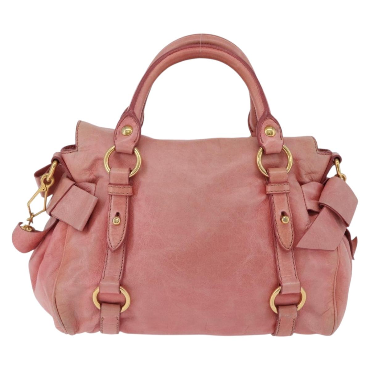 Miu Miu Vitellolux Hand Bag Leather 2way Pink Gold Auth 202259M