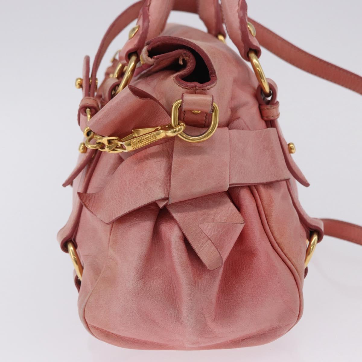 Miu Miu Vitellolux Hand Bag Leather 2way Pink Gold Auth 202259M