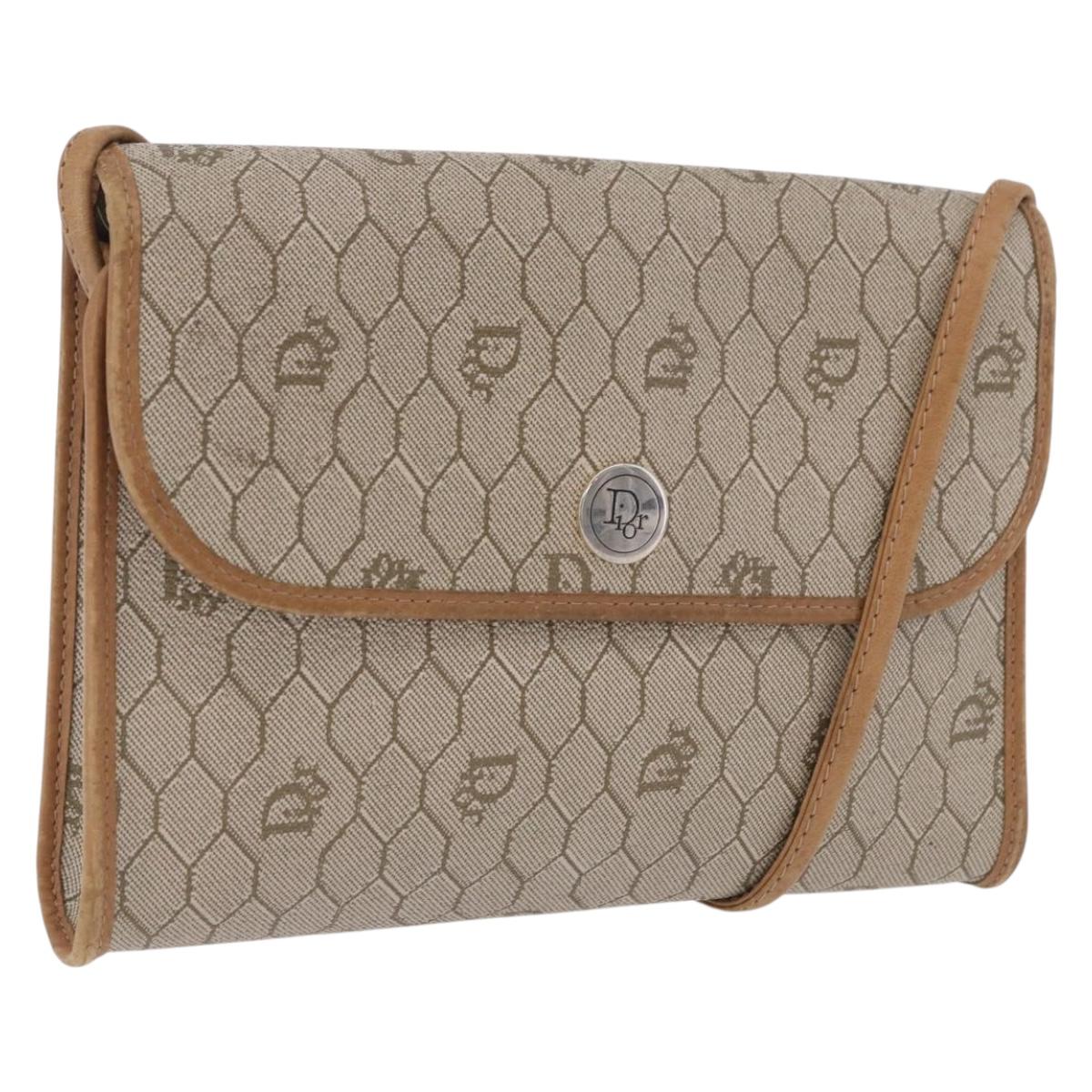 Christian Dior Honeycomb Shoulder Bag PVC Leather Beige Gold Tone Auth 202260