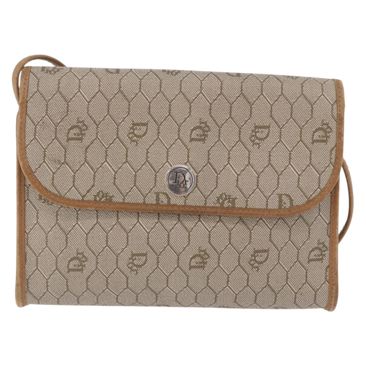 Christian Dior Honeycomb Shoulder Bag PVC Leather Beige Gold Tone Auth 202260