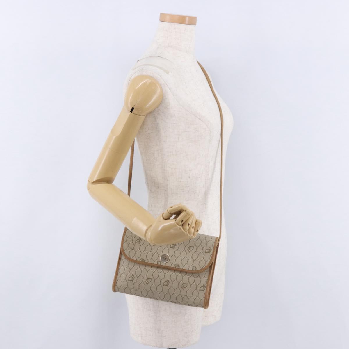 Christian Dior Honeycomb Shoulder Bag PVC Leather Beige Gold Tone Auth 202260