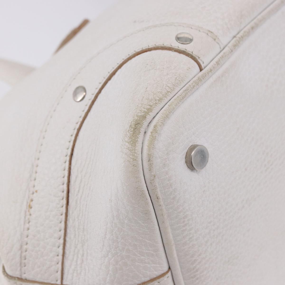 BURBERRY Hand Bag Leather White Silver Auth 202261