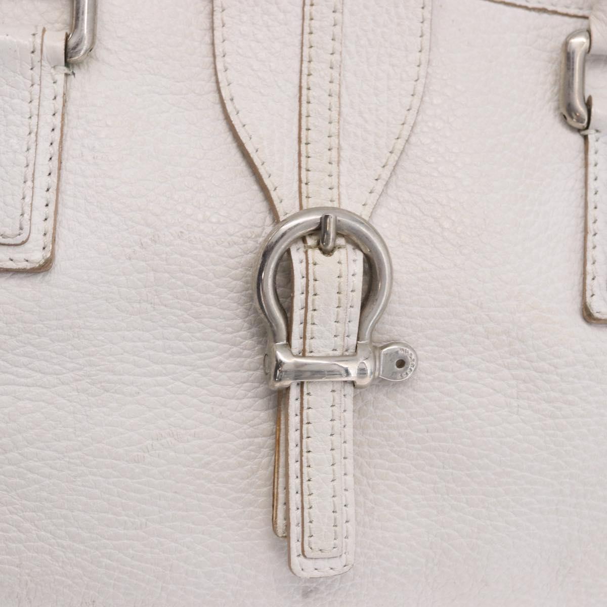 BURBERRY Hand Bag Leather White Silver Auth 202261