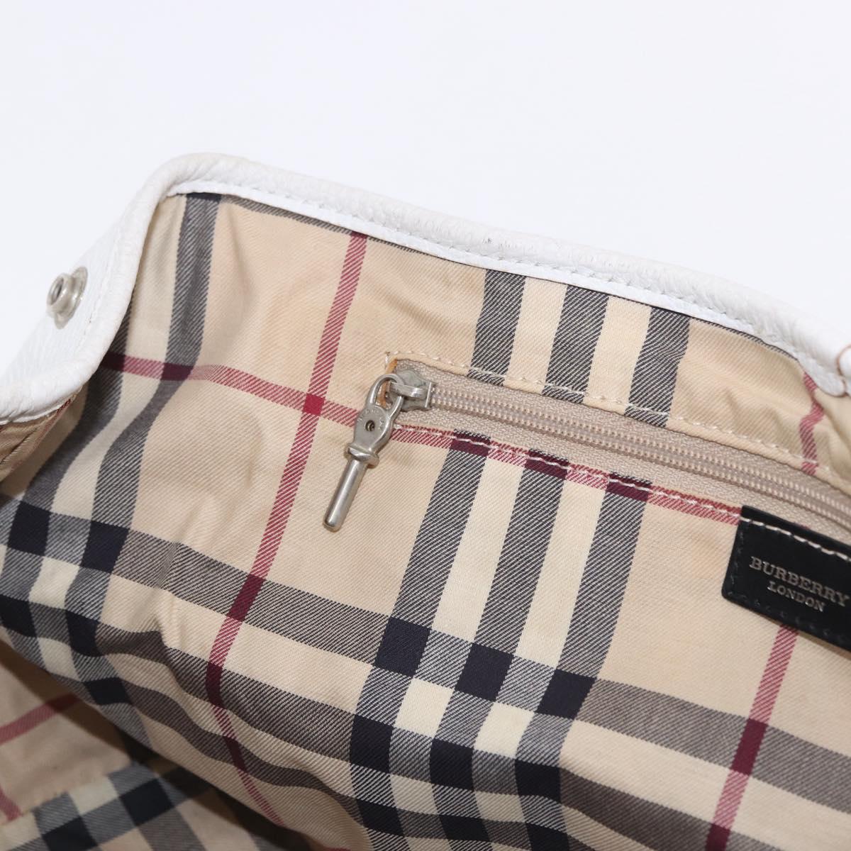 BURBERRY Hand Bag Leather White Silver Auth 202261