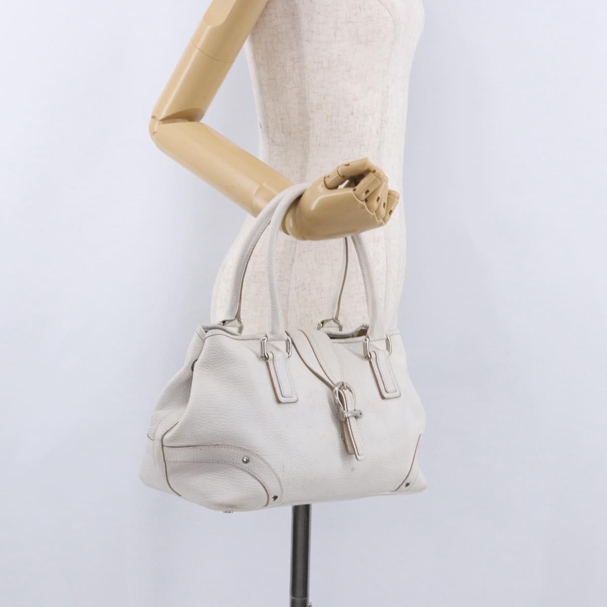BURBERRY Hand Bag Leather White Silver Auth 202261