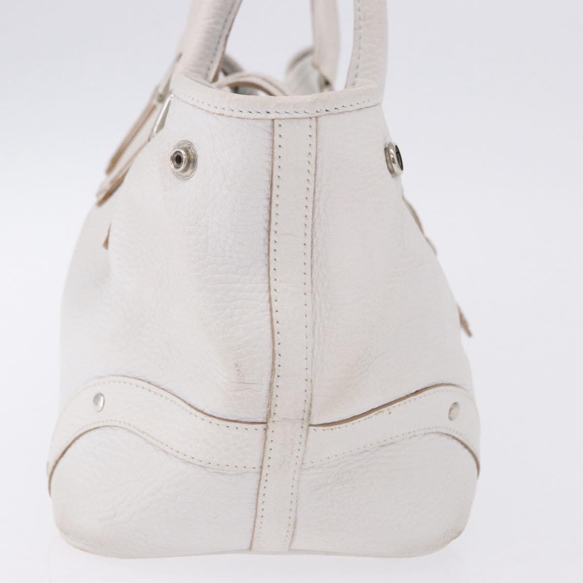BURBERRY Hand Bag Leather White Silver Auth 202261