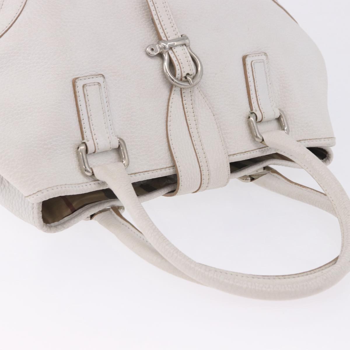 BURBERRY Hand Bag Leather White Silver Auth 202261