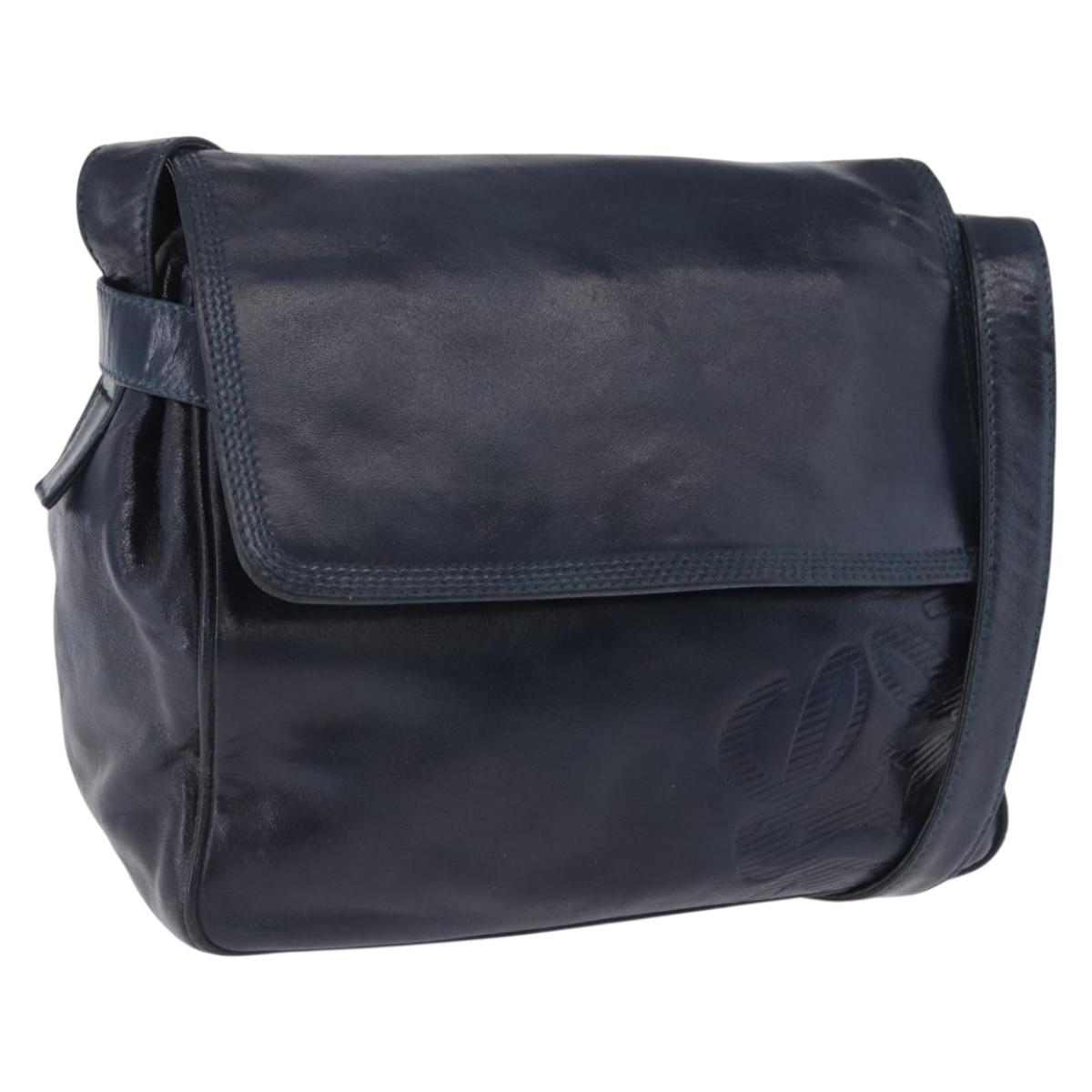 LOEWE Shoulder Bag Leather Navy Gold Tone Auth 202262