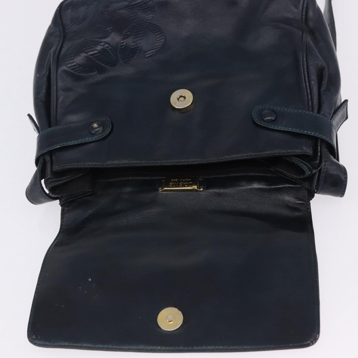 LOEWE Shoulder Bag Leather Navy Gold Tone Auth 202262