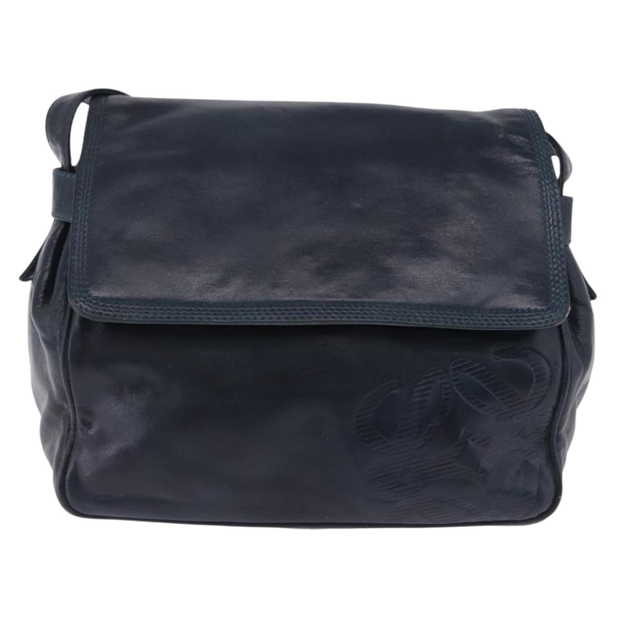 LOEWE Shoulder Bag Leather Navy Gold Tone Auth 202262
