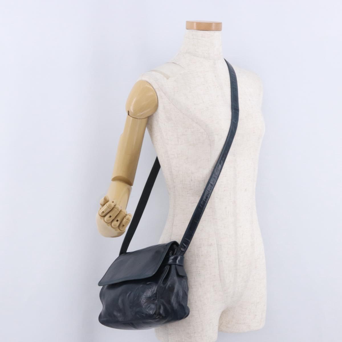 LOEWE Shoulder Bag Leather Navy Gold Tone Auth 202262