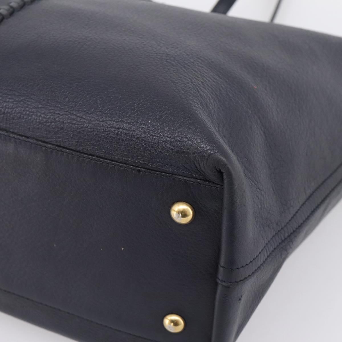 SAINT LAURENT Tote Bag Leather Navy Gold Tone Auth 202263A