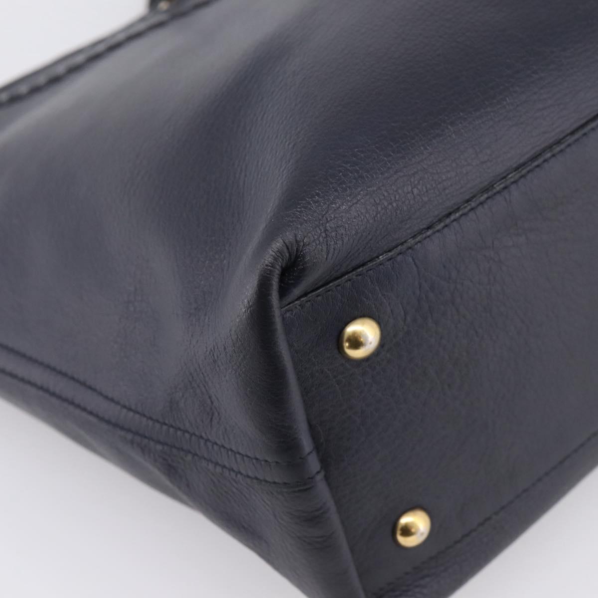 SAINT LAURENT Tote Bag Leather Navy Gold Tone Auth 202263A