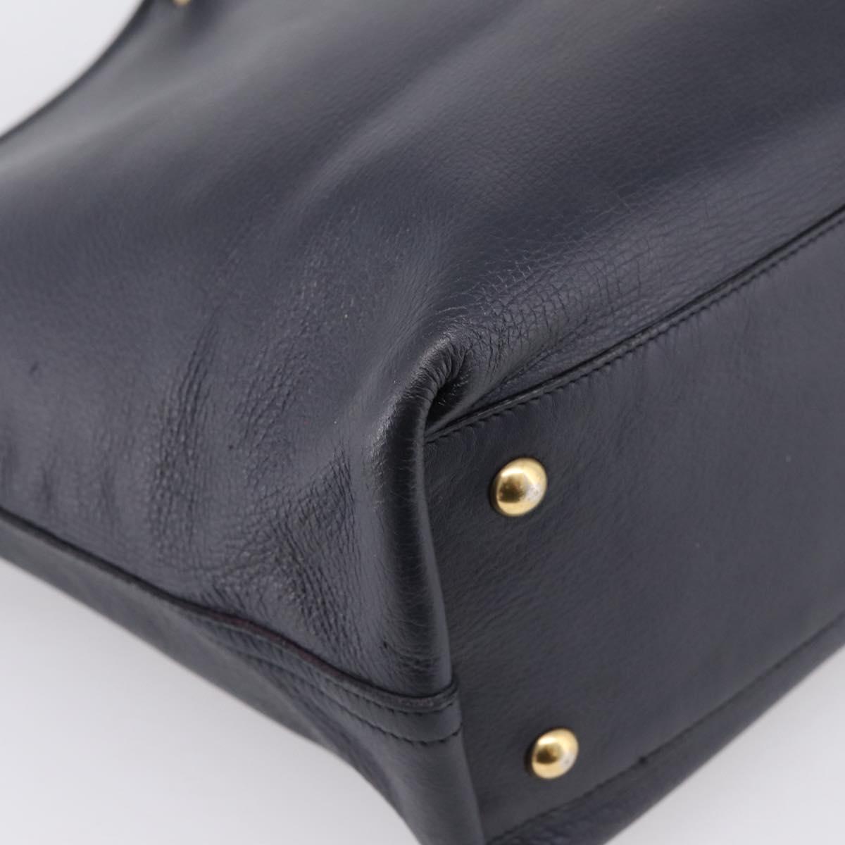 SAINT LAURENT Tote Bag Leather Navy Gold Tone Auth 202263A