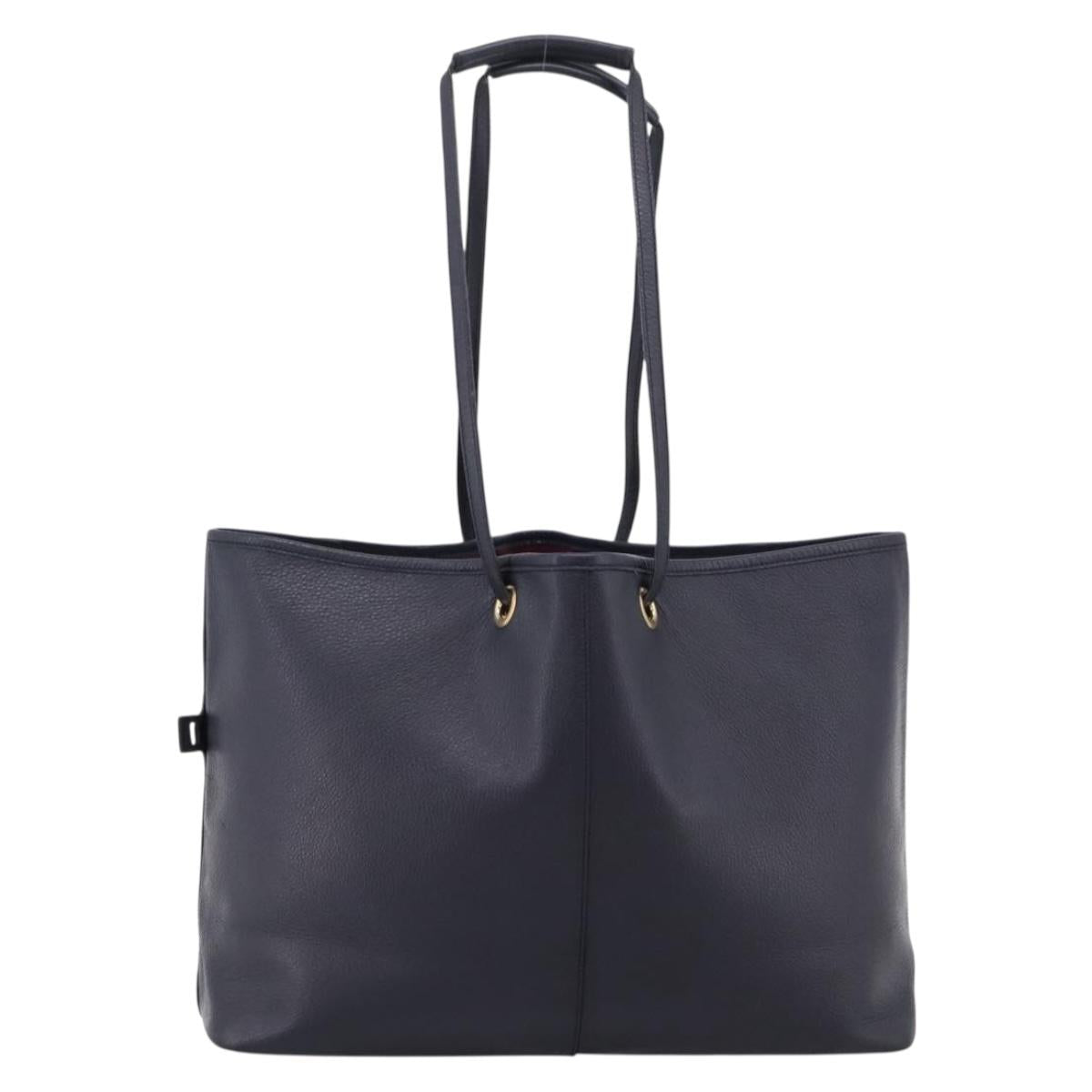 SAINT LAURENT Tote Bag Leather Navy Gold Tone Auth 202263A